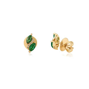 Boucles d'oreilles en or 14 carats avec émeraude taille marquise et diamants - Product Image 4