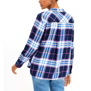 Chemises en flanelle pour femmes, design uni décontracté, chemises à boutons, manches longues, coupe régulière de qualité supérieure, logo sur le devant, 100% coton, respectueuses de l'environnement - Product Image 2