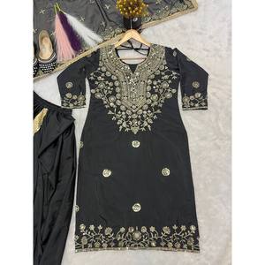 Maruti Creation Designer Black Silk Salwar Kameez <b>Top</b> Dhoti Skirt Dupatta with Heavy Embroidery and Sequence Work for <b>Weddings</b> - Product Image 3
