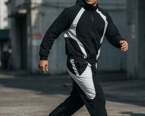 Ensemble de survêtement unisexe noir et blanc à blocs de couleur, avec capuche et fermeture éclair intégrale, respirant en polyester, pour adulte, idéal pour l'automne - Product Image 5