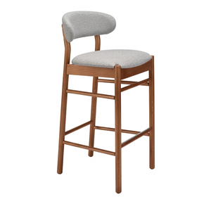 Scandinavian Modern Comfortable Premium Teak Wood Commercial Grade Sora Curved <b>Back</b> Solid Wood Frame Upholstered Seat Bar <b>Stool</b> - Product Image 1