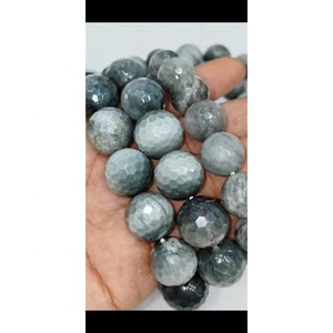 Pulseras de Piedras Preciosas con Cuentas Redondas Facetadas de Ojo de Gato Gris Natural, Estilo Feng Shui, con Figura de Mascota, Venta al Por Mayor - Product Image 2