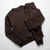Ensemble de sport pour homme bleu uni délavé à l'acide, sweat-shirt à col rond, pantalon long avec poches latérales, taille élastique, décontracté et respirant