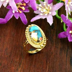 Bague en vermeil or turquoise huître, bijou statement inspiré de l'océan, fait main, cadeau en pierres précieuses pour elle - Product Image 5