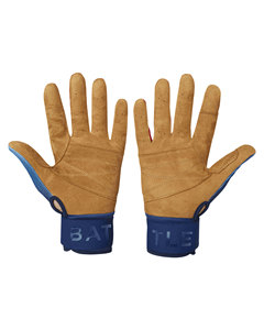 Guantes de Bateo de Béisbol de Diseño Personalizado para Adultos, Palma de Piel de Oveja Color Bronceado, Dorso de Malla Azul Marino, Banda de Muñeca con Rayas Blancas, ODM OEM - Product Image 2