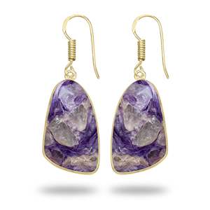 Best Vintage Drop <b>Earrings</b> Women 925 Sterling <b>Silver</b> Gold Plated Handmade Natural Charoite Gemstone <b>Dangle</b> Wedding Party Gift - Product Image 3