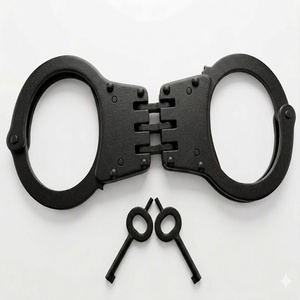 Esposas de Muñeca del Departamento de Seguridad Phoenix, de Acero al Carbono Metálico, Estándar Nij, con Bisagra Central, Negras, Doble Bloqueo, Diseño con Logotipo, Sin Correa - Product Image 1