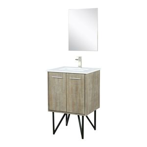 Rustic Acacia <b>Bath</b> Vanity with 24 In. W X 20 In. D White Quartz Top 18 In. <b>Mirror</b> Brushed Nickel Faucet Set 24 In. W X 20 In. D - Product Image 4