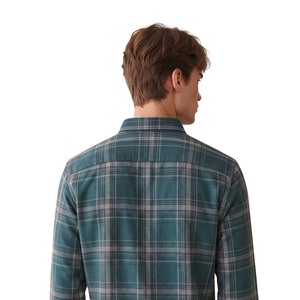 Chemise en flanelle à carreaux vert sarcelle pour homme, manches longues, boutonnée, décontractée, en tissu brossé doux, streetwear d'extérieur - Product Image 4