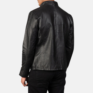 Veste de moto en cuir véritable imperméable pour homme EXONE INDUSTRIES, col montant, fermeture éclair, coupe ajustée, noir, taille standard - Product Image 3