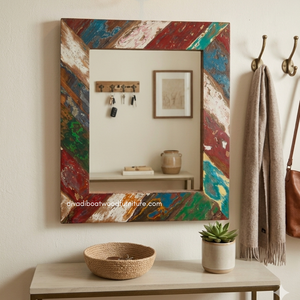 Handcrafted Rustic Eco-Friendly Durable Thick Wall <b>Mirror</b> Patchwork Reclaimed Boat Wood Original Color Living Room Bedroom - Product Image 3