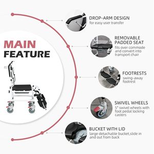 Fauteuil de douche roulant rectangulaire détachable 300 lb avec roues, conception étanche, équipement de sécurité pour salle de bain - Commode - Product Image 4