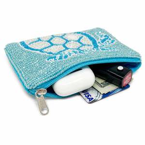 Luxury Handmade Sea Turtle Glass Beaded Coin Purse Ocean Turtle Sequin Zipper Wallet Coastal Gift OEM ODM Wholesale - Product Image 2