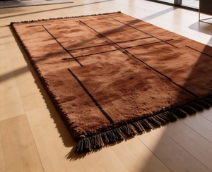 Alfombra Beni Ourain de Lana Bereber Marroquí Anudada a Mano |   Diseño de Diamantes con Pelusa de Color Marfil |   Alfombra Boho de Tamaño Personalizado - Product Image 6