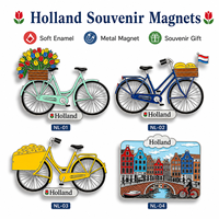 Aimant de réfrigérateur en métal personnalisé OEM/ODM, design tulipe et vélo, émail souple, souvenir pour les boutiques de cadeaux des Pays-Bas, vente en gros