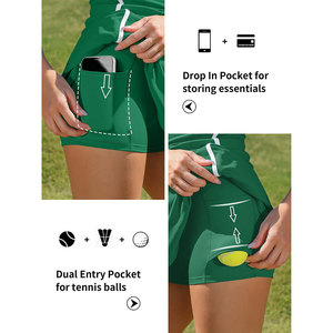 Conjunto Deportivo Minimalista y Elegante para Mujer, 2 Piezas, Shorts Interiores Separados, Dobladillo con Volantes, Bolsillos, Almacenamiento, Ideal para Tenis - Product Image 4