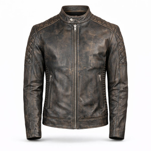 Nayab Industries Unisex Distressed Brown Genuine Leather Vintage Style Coated Breathable <b>Biker</b> <b>Jacket</b> Classic Fashion Waterproof - Product Image 1