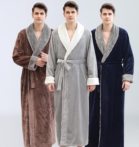 Pijama de Franela para Hombre, Otoño-Invierno, Manga Larga, Forro Polar, Grueso, Cálido, Suave, Casual, Holgado, con Cordones Laterales - Product Image 1