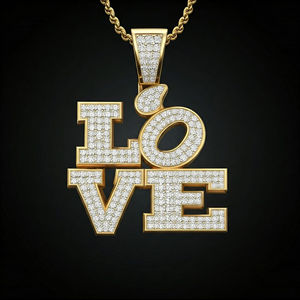 18K Gold Plated Love Letter Pendant With Crystal Rhinestone Micro Inlay Unisex Hiphop Fashion Jewelry Gift - Product Image 4