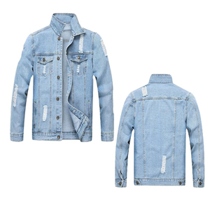 Wholesale high quality Men <b>Custom</b> <b>Denim</b> <b>Jacket</b> distressed Stylish Black Plain Jean Boys <b>Denim</b> <b>Jackets</b> For Men OEM customized - Product Image 2