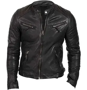 Veste à fermeture éclair à col montant de meilleure qualité pour hommes, cuir à capuche personnalisable de toutes les couleurs en tissu à l'état neuf - Product Image 1