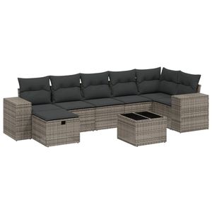 Grey Poly Rattan Garden <b>Sofa</b> <b>Set</b> 8 Piece Outdoor Furniture With High Density Foam Cushions Waterproof Contemporary Design - Product Image 2