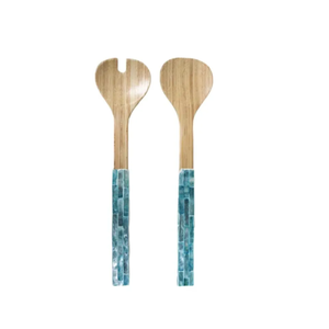 Ensemble cuillère et fourchette en bambou tressé avec incrustation de coquillages Capiz, style moderne artisanal, et ustensiles de service à salade en bambou, prix de gros du Vietnam - Product Image 5