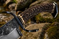 Couteau de chasse à pointe tombante, lame en acier Damas avec manche texturé, couteau de survie pour l'extérieur
