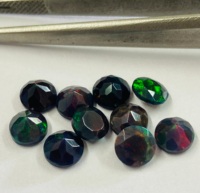 Pierre précieuse naturelle Opale noire de l'usine Rare Gems, taille brillant ronde, facettée, irisée, pierre libre du Rajasthan pour la fabrication de bijoux