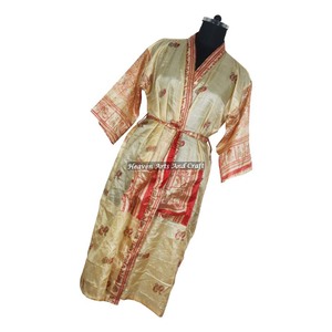 KL018 Robe de nuit longue kimono vintage en soie mélangée pour femme, style abstrait, taille unique ajustable, hiver automne - Product Image 4