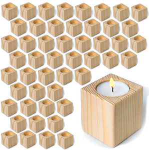 Lot de 10 supports en bois pour bougies chauffe-plat - Décoration rustique pour centre de table de mariage et cheminée - Product Image 1