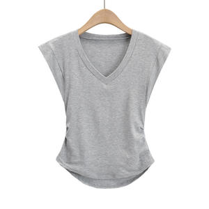 Camiseta de Mujer Casual, Corte Regular, Cuello en V, Sin Mangas, 100% Algodón, Teñido Liso, con Tela Transpirable y Anti-Pilling - Product Image 6