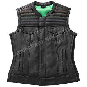 Nuevo Chaleco de Cuero Genuino Personalizado para Mujer, Chaleco de Cuero a la Moda para Motociclismo, con Forro Interior de Satén en Varios Colores - Product Image 1