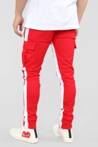 <b>Men's</b> Fleece Baggy Sweatpants Wide Leg <b>Lounge</b> red Sweat <b>Pants</b> with white strip Pockets - Product Image 2