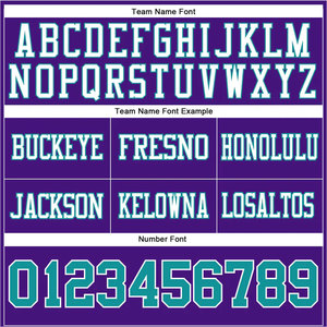 Camiseta de Fútbol Americano Sublimada Personalizada en Morado y Verde Azulado, Cuello en V, Manga Corta, Nombre del Equipo 00, Uniforme Transpirable para Hombre - Product Image 3