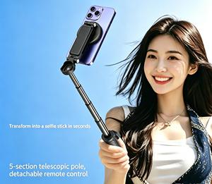Trípode Selfie Stick 3 en 1 de Lujo con Revestimiento de Cuero Premium, Soporte para Teléfono con Control Remoto Bluetooth para Vlogging - Product Image 3