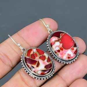 ต่างหูห้อยประดับพลอยเทอร์ควอยซ์คิงแมน ทำมือ เงินแท้ 925 สไตล์วินเทจ ของขวัญเครื่องประดับจากธรรมชาติ - Product Image 3