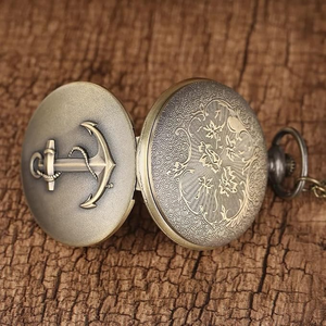 Porte-clés montre de poche vintage en métal avec ancre, pendentif rond en métal au design nautique avec chaîne pour cadeaux souvenirs - Product Image 6