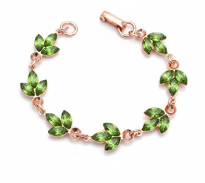 Pulsera de Cadena con Hoja de Cristal de Peridoto Verde, Joyería Romántica Unisex, Regalo, Tanya Gems and Jewellery, Modelo TG40069BR, Moderno - Product Image 3
