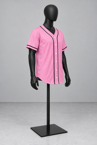 เสื้อเบสบอลคอวีสีพื้น แฟชั่นลำลอง แขนสั้น โพลีเอสเตอร์ สำหรับผู้หญิงและผู้ชาย ไซส์ใหญ่ สีชมพู - Product Image 2