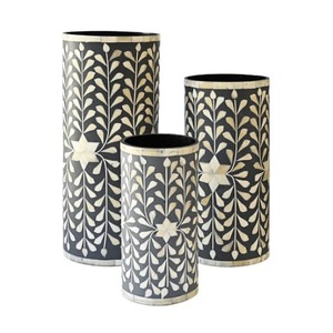 ILAHI's Bone Inlay Buffalo Bone Horn <b>Flower</b> Planter Handmade Art Deco Style Portable Floor Vase Home Decoration Luxury Diwali - Product Image 1