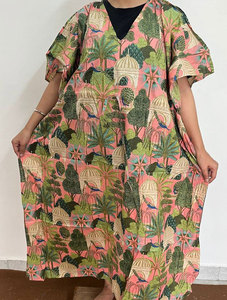 Vestido Kaftan Estampado de Algodón Premium para Mujer, Corte Holgado, Tela Transpirable y Estilo Bohemio Elegante para Uso Casual y Diario - Product Image 2