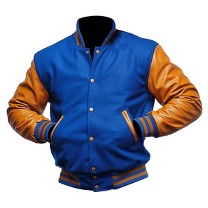 Men's Varsity Jacket Contrast Leather Sleeve Wool Letterman Jacket Custom Private Label OEM ODM Fashion Apparel - Product Image 4