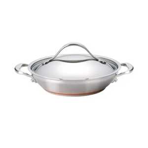 Copper Bottom Stainless Steel Kadai Shallow Cooking Pan with <b>Lid</b> Double Handle Induction Safe Serving <b>Wok</b> Restaurant Pan - Product Image 5