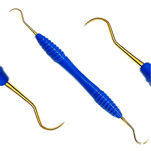 Professional Sickle Scaler H6/H7 Micro <b>Silicone</b> Blue Handle and Titanium Gold Tips Periodontal Tartar <b>Tools</b>, Dentist Pick <b>Tool</b> - Product Image 1