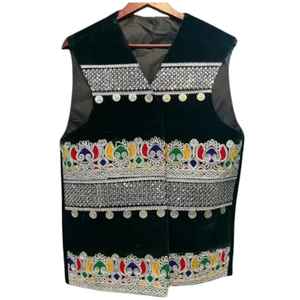 Elegante Chaleco Étnico Afgano de Lana sin Mangas con Encaje para Hombre, Chaleco Kurta con Bordado a Mano, Transpirable, de Secado Rápido, Informal para Otoño - Product Image 1