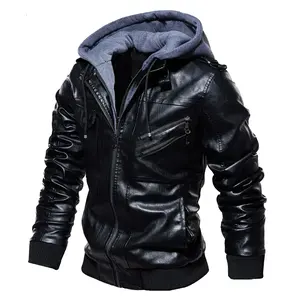 Blouson en cuir PU pour homme avec col montant zippé, style motard, manteau d'hiver grande taille S-5XL, livraison directe 2026 - Product Image 1