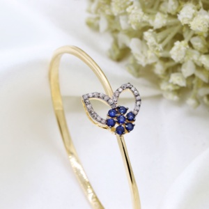 Pulsera Articulada de Plata de Ley 925 Bañada en Oro Amarillo con Zafiro Azul Natural y Diamantes, Joyas Memoria, Venta al por Mayor - Product Image 3