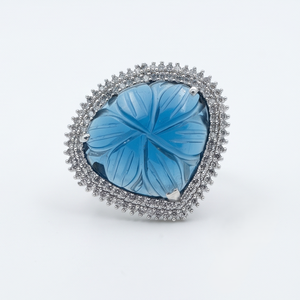 DIVYORO BLUE PETAL Women's Trendy Brass Oxidized <b>Silver</b> <b>Ring</b> - Product Image 1