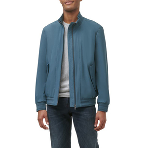 Blouson bomber en PU bleu pour homme, fermeture éclair, col montant, coupe décontractée, coupe-vent, pour l'automne, couleur unie - Product Image 6